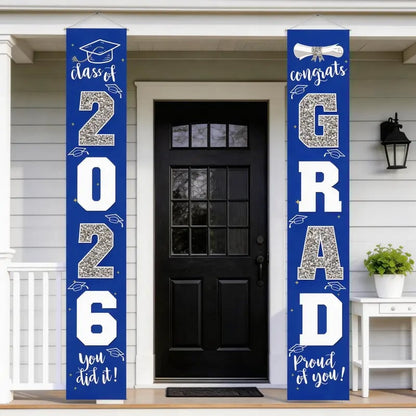 🎓Class of 2026 Graduation Banner 11.8" x 70.87" | Congrats Grad Front Door Porch Decor for Graduation Party (✨Set of 2)