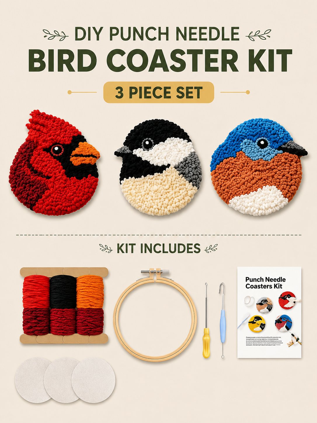 🧵Beginner-Friendly🐦DIY Bird Coasters Punch Needle Kit