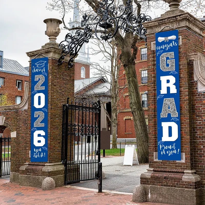 🎓Class of 2026 Graduation Banner 11.8" x 70.87" | Congrats Grad Front Door Porch Decor for Graduation Party (✨Set of 2)