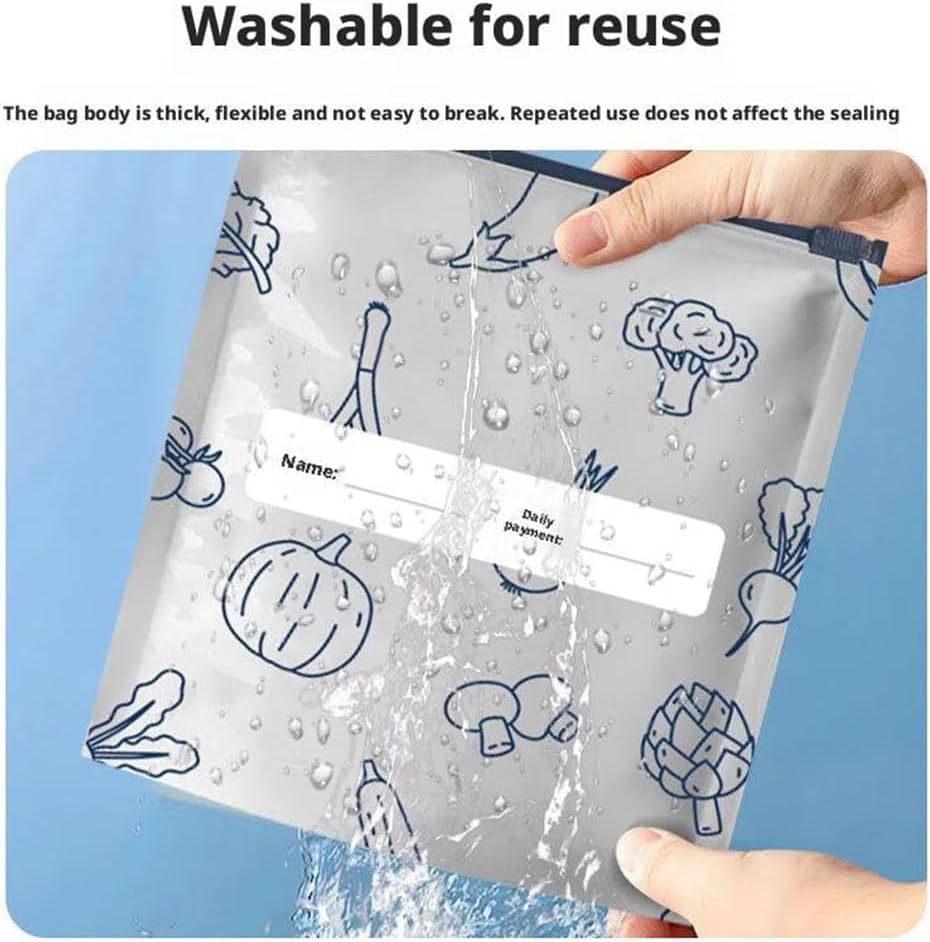 🎁🔥10-Pack Reusable Foil Vacuum Zipper Sealable Storage Bags Labelled Fridge Order Relief