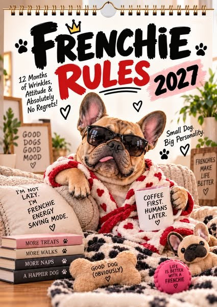 2027 French Bulldog Calendar – Funny Frenchie Wall Calendar, 12-Month Dog Calendar for French Bulldog Lovers