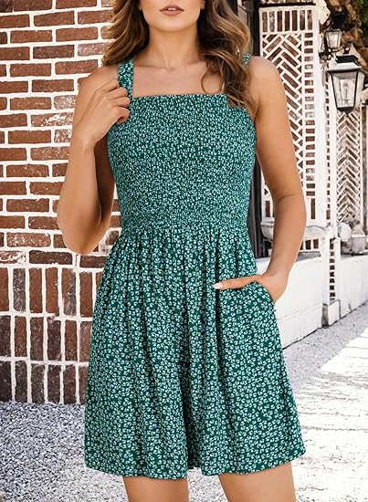 ⏰Hot Sale 49% OFF💃Women's Summer Square Neck Sleeveless Loose Casual Short Smocked Romper