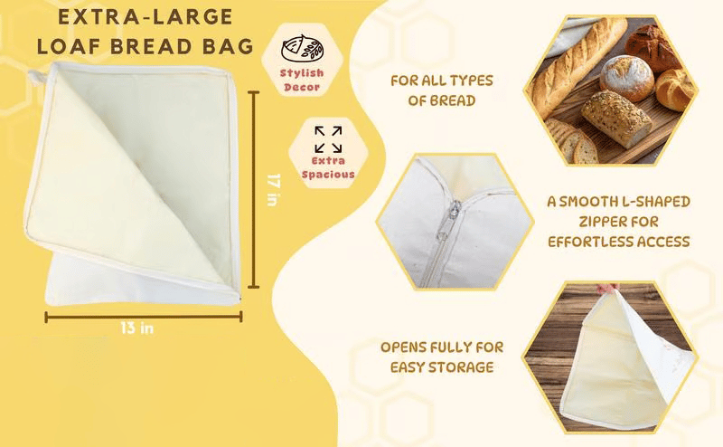 🍞Wide Zipper Access Cotton & Beeswax Bread Bags for Sourdough✨
