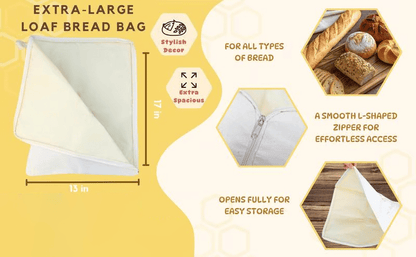 🍞Wide Zipper Access Cotton & Beeswax Bread Bags for Sourdough✨