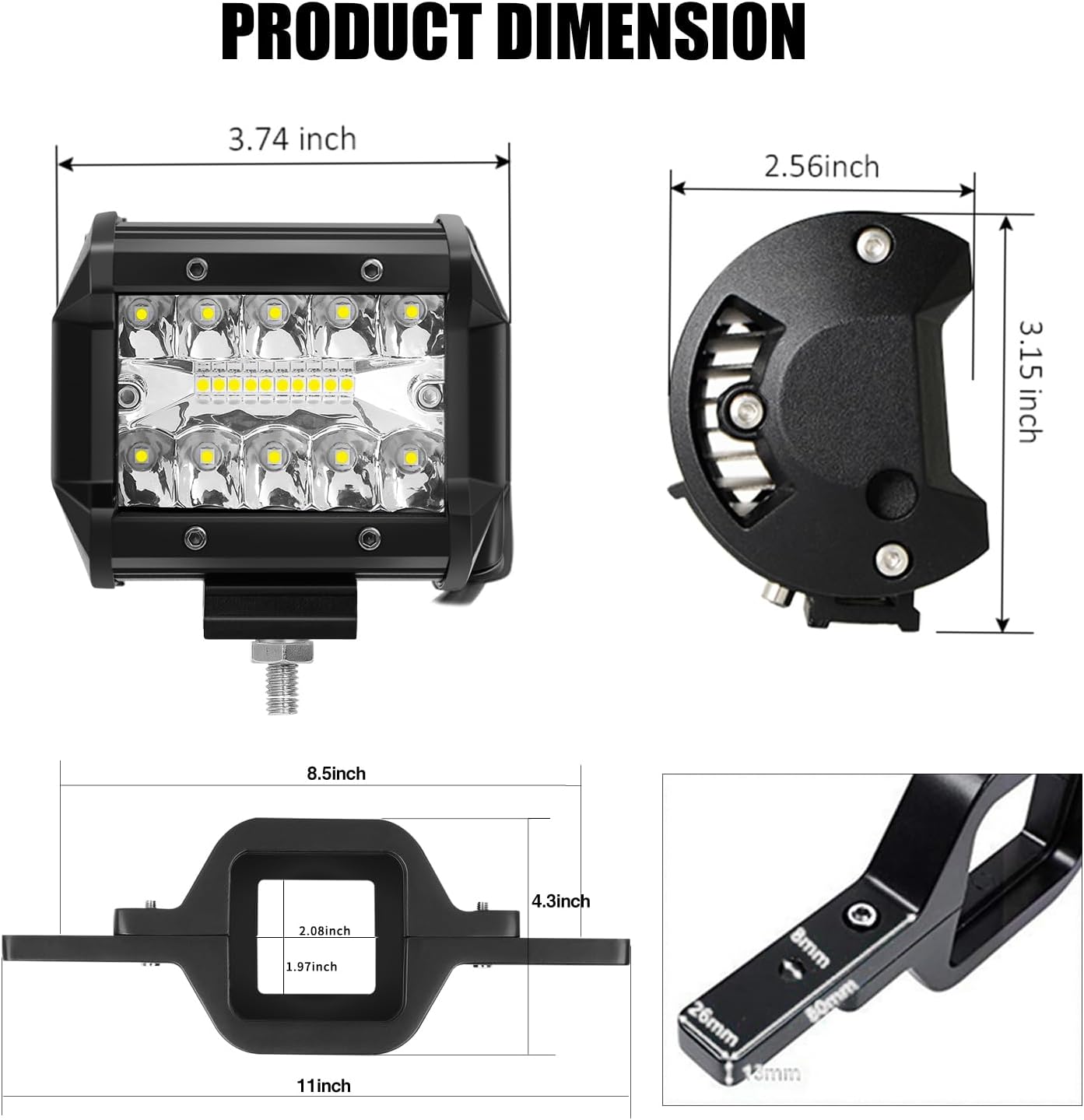 Dailyardtool® 2pcs 4 Inch LED Pods with Tow Hitch Mounting Brackets