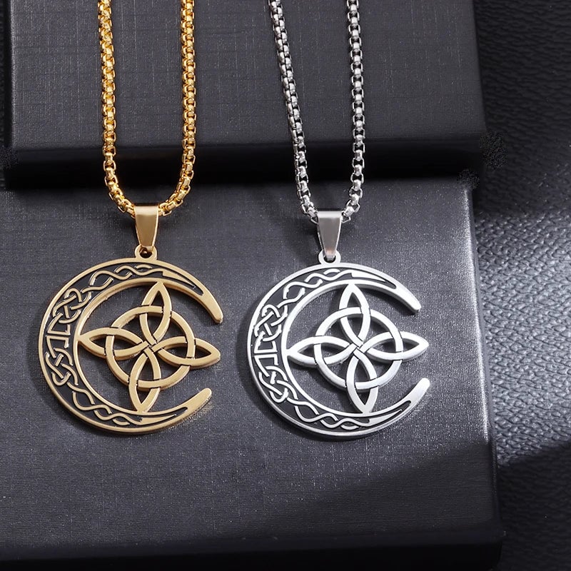 🧚Celtic Knot Crescent Steel Pendant Necklace✨