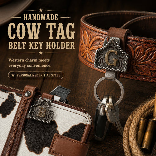 Handmade Cow Tag Belt Key Holder
