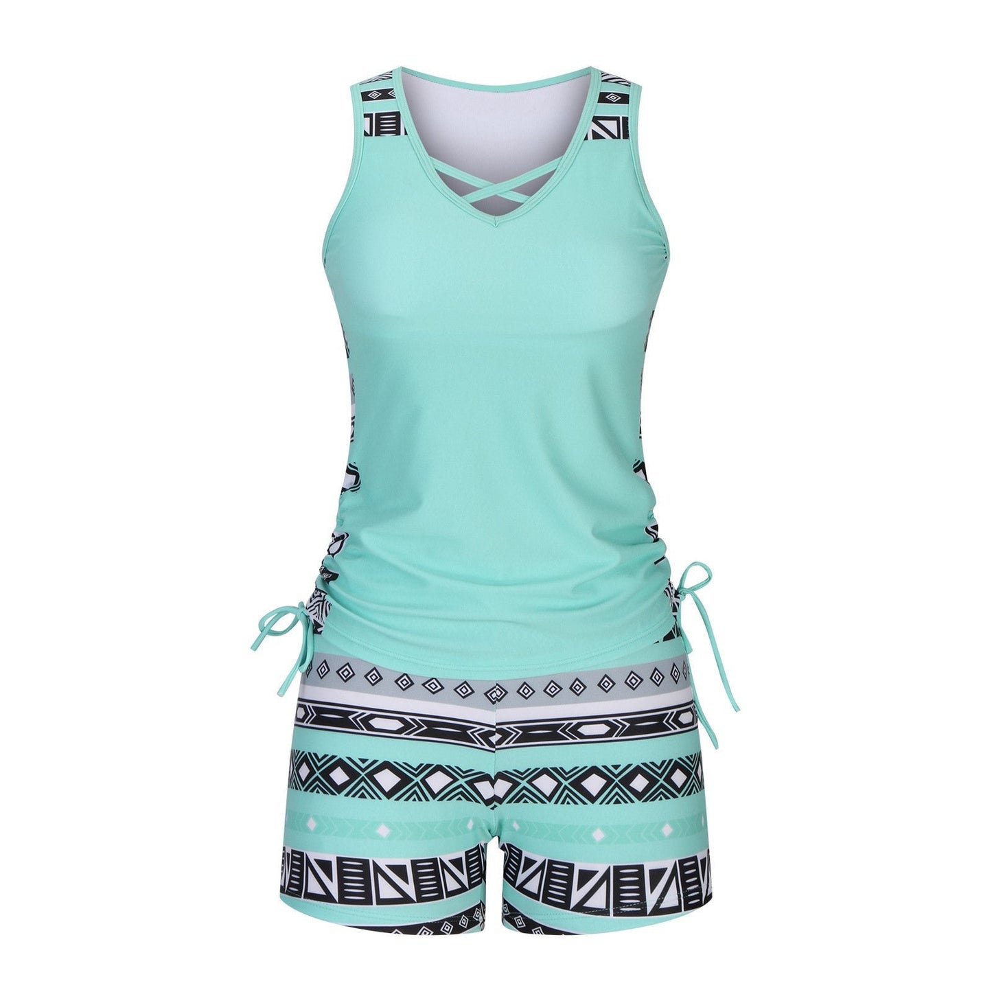 Women's Tummy Control Tankini Set with Built-In Bra – Flattering Boho Swimwear with Shorts💝