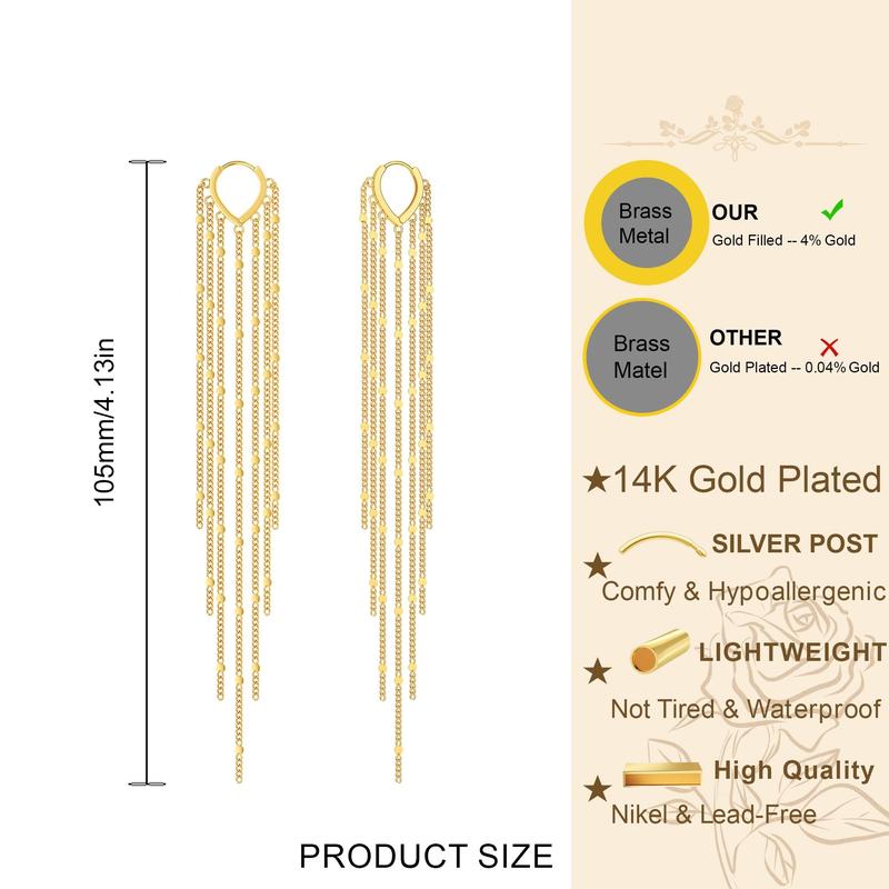 🔥Limited Time 40% Off✨14K Gold Plated Long Tassel Earrings for Women