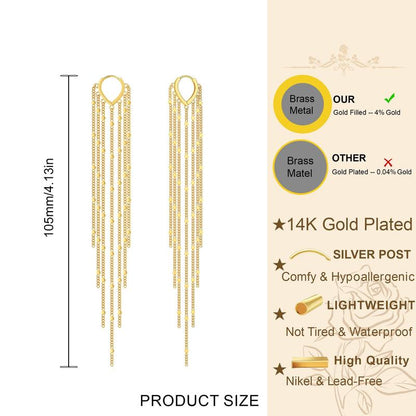 🔥Limited Time 40% Off✨14K Gold Plated Long Tassel Earrings for Women