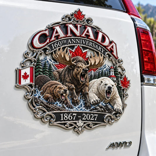 ⏳ Limited-Time 49% OFF – 🍁 Canada 160th Anniversary 3D Car Emblem | 8-Inch Metal Wildlife Badge, 1867–2027 🇨🇦