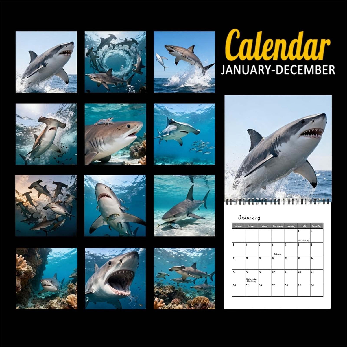 🦈2027 Sharks Wall Calendar – 12 Months of Incredible Sharks & Ocean Adventures