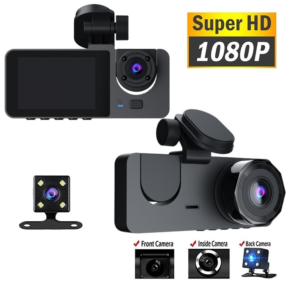 Dailyardtool® HD 1080P Dashcam with Three Lenses, Loop Recording and 3.5-inch IPS Screen