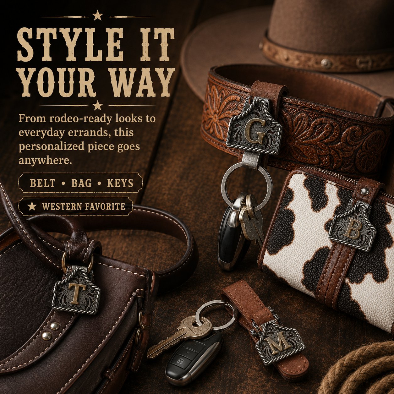 Handmade Cow Tag Belt Key Holder