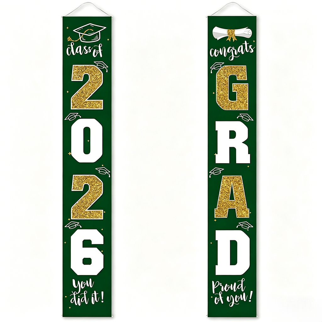 🎓Class of 2026 Graduation Banner 11.8" x 70.87" | Congrats Grad Front Door Porch Decor for Graduation Party (✨Set of 2)