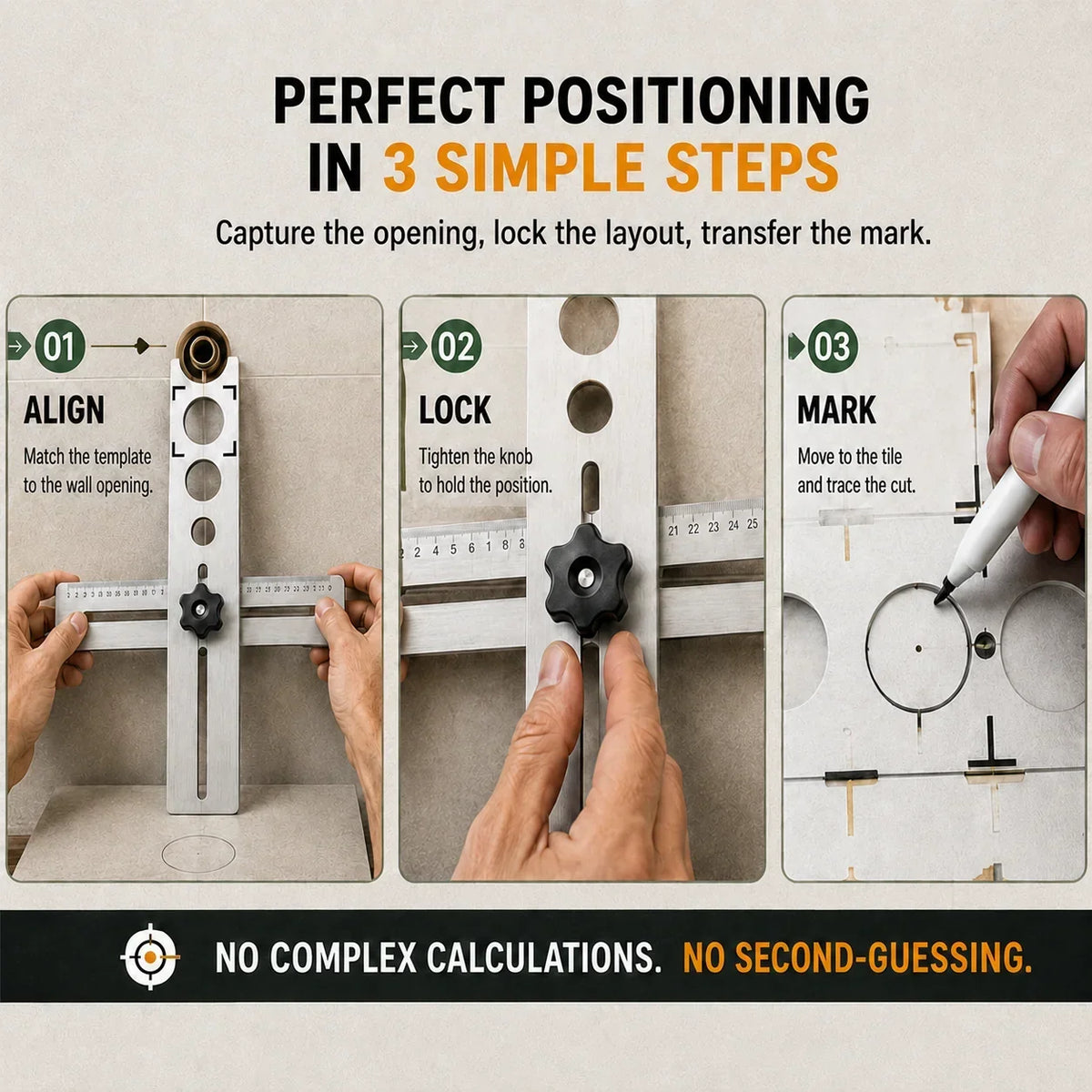 🛠️stainless Steel Tile Positioning Ruler – Adjustable Drill Guide & Measuring Tool For Ceramic, Marble & Wall Tile