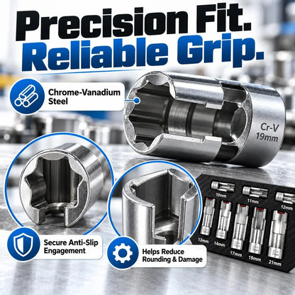 9-Piece Injector & Sensor Line Socket Set – 10–22mm Open-Side Cr-V Sockets, 3/8' & 1/2' Drive