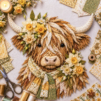 🐮💐🌸 Birth Flower Highland Cow 3d Layered Fabric Art Diy Kit (beginner-friendly)