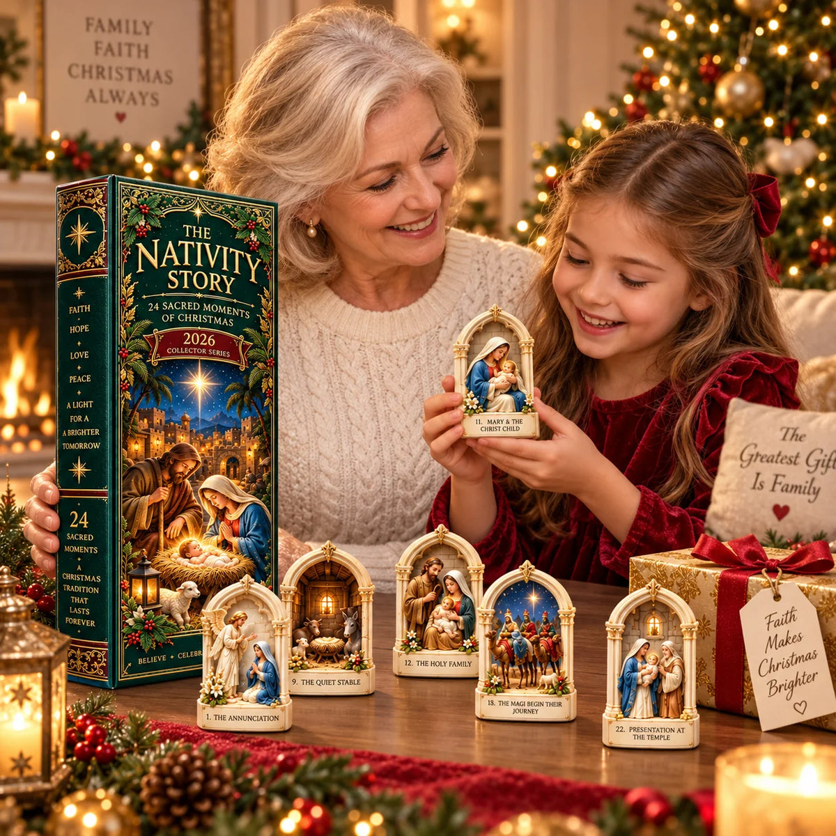 Nativity Story 2026 – 24 Sacred Moments Of Christmas Countdown Calendar With 24 Unique Nativity Miniatures, Christian Christmas Collectible Gift