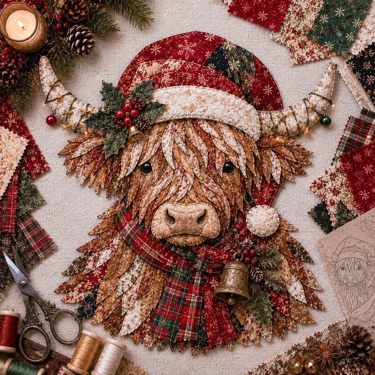 🐮💐🌸 Birth Flower Highland Cow 3d Layered Fabric Art Diy Kit (beginner-friendly)
