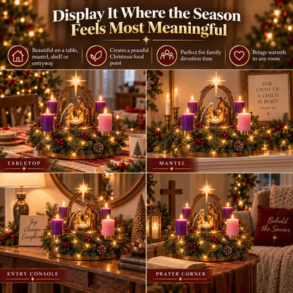 ✝️ Lighted Nativity Advent Wreath – A Sacred 4-week Christmas Tradition🕯️