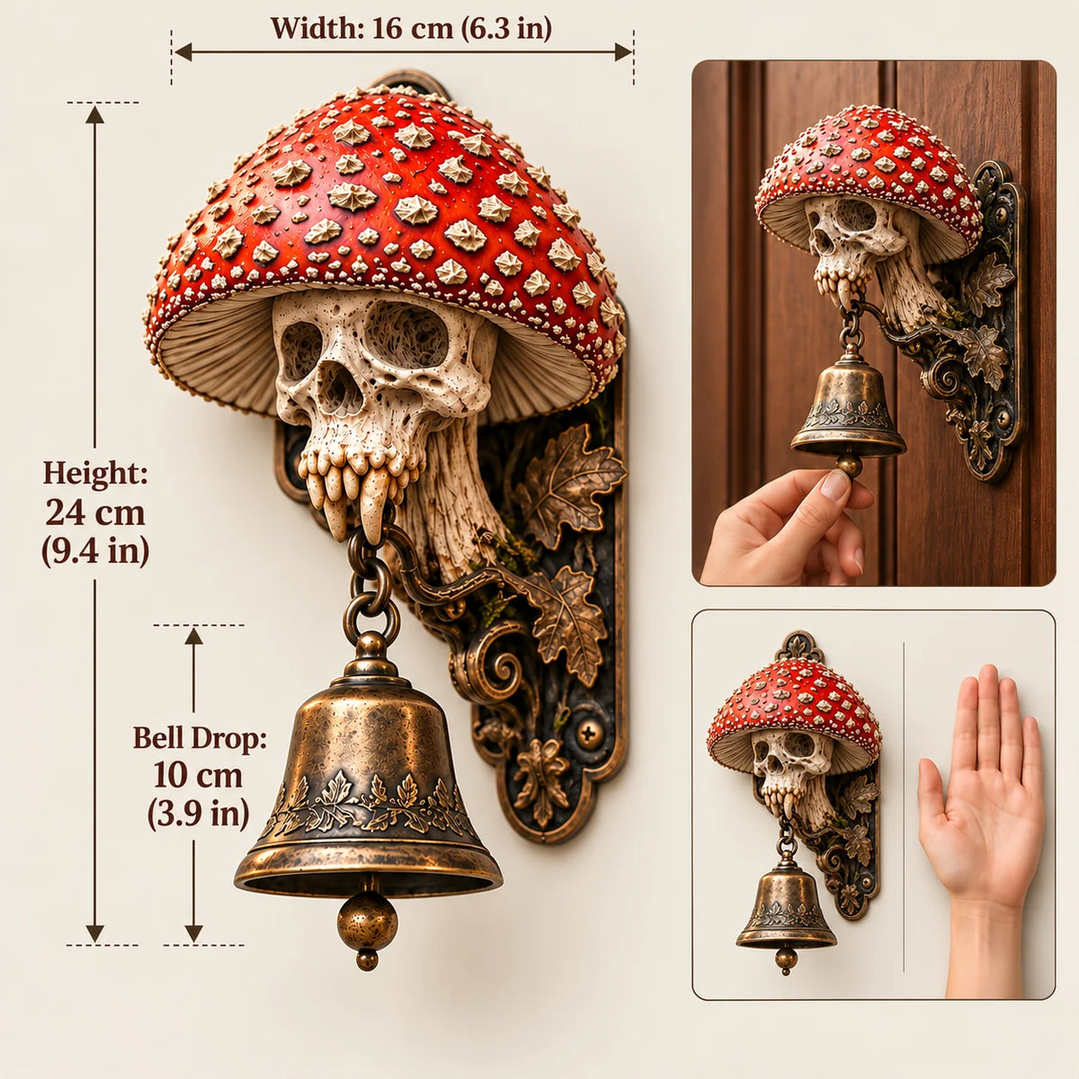 💀🍄 Skullcap Guardian™ – Gothic Mushroom Skull Door Bell With Vintage Bronze Chime