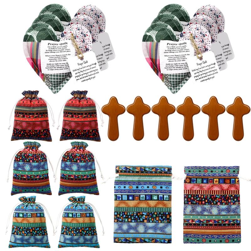 🎁Pocket Prayer Quilt Set | Mini Handmade Prayer Blankets With Cross & Drawstring Bag Christian Gifts✝️