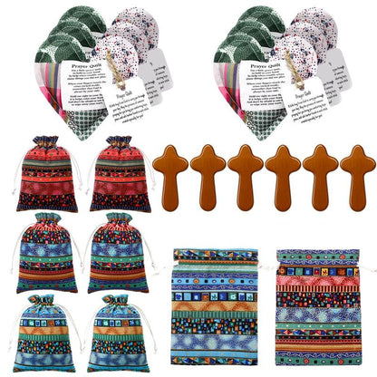 🎁Pocket Prayer Quilt Set | Mini Handmade Prayer Blankets With Cross & Drawstring Bag Christian Gifts✝️