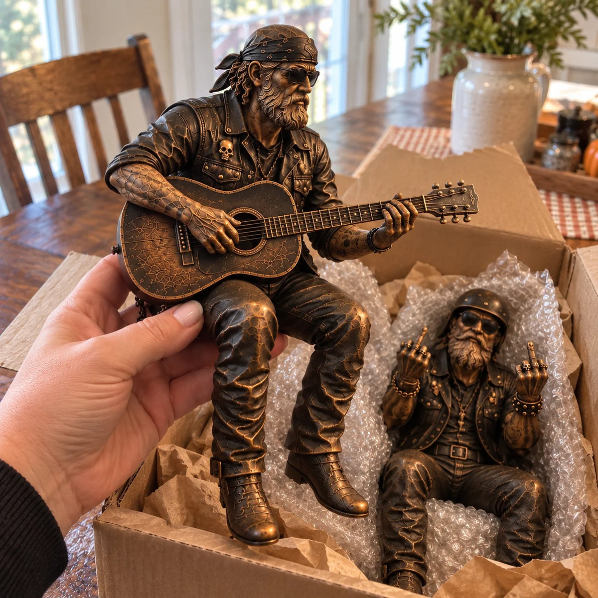 🔥 Old Biker Soul Shelf Sitter Collection – Rustic Motorcycle Rider Figurines For Men
