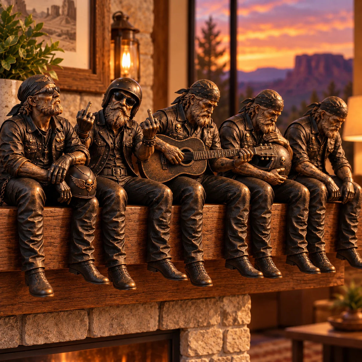 🔥 Old Biker Soul Shelf Sitter Collection – Rustic Motorcycle Rider Figurines For Men
