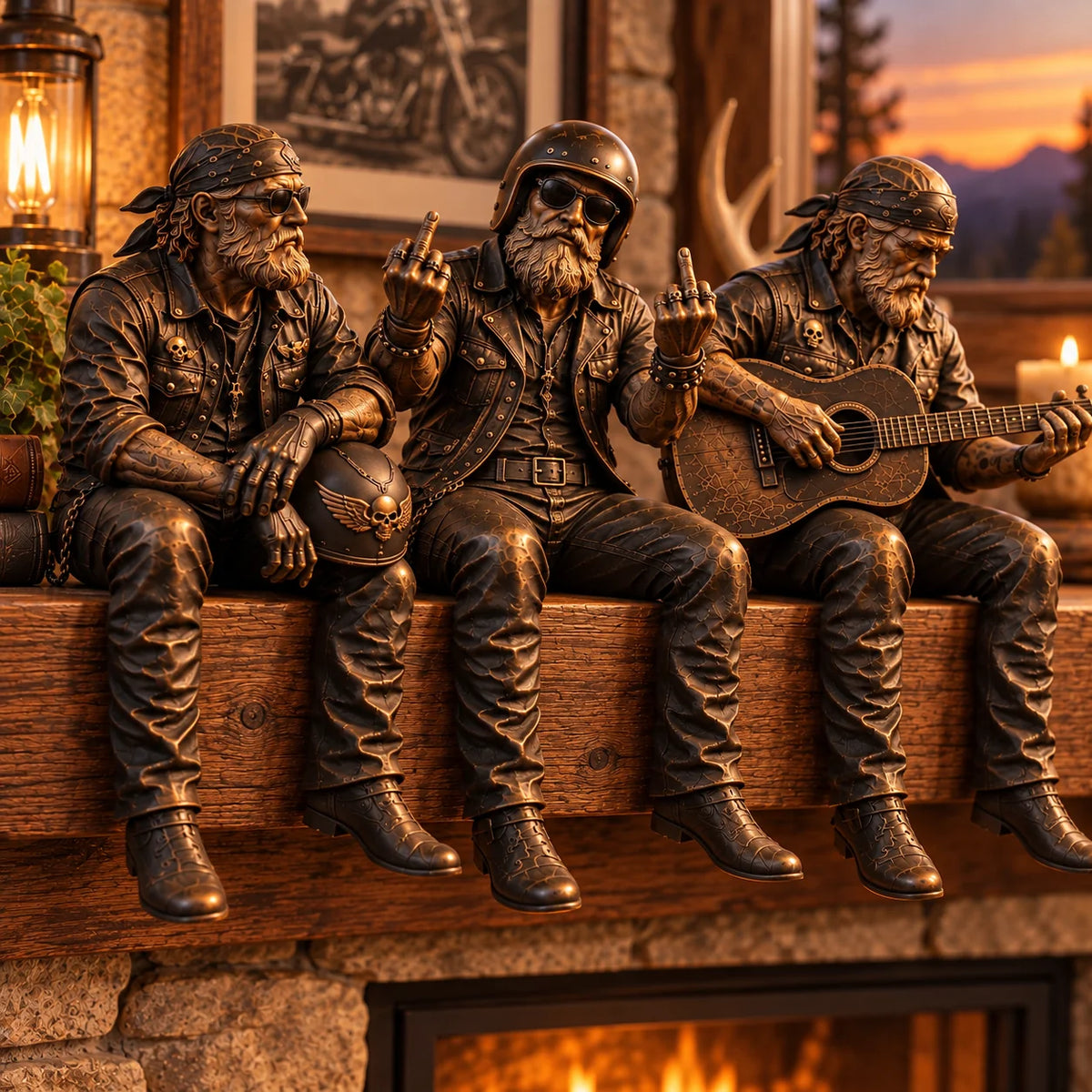 🔥 Old Biker Soul Shelf Sitter Collection – Rustic Motorcycle Rider Figurines For Men
