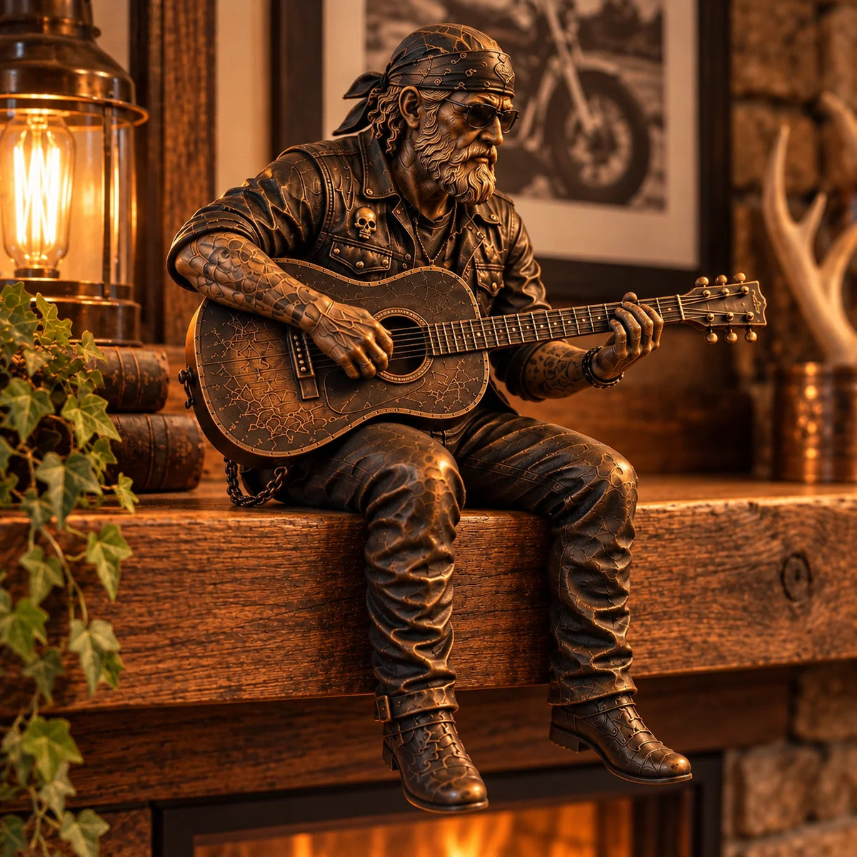 🔥 Old Biker Soul Shelf Sitter Collection – Rustic Motorcycle Rider Figurines For Men
