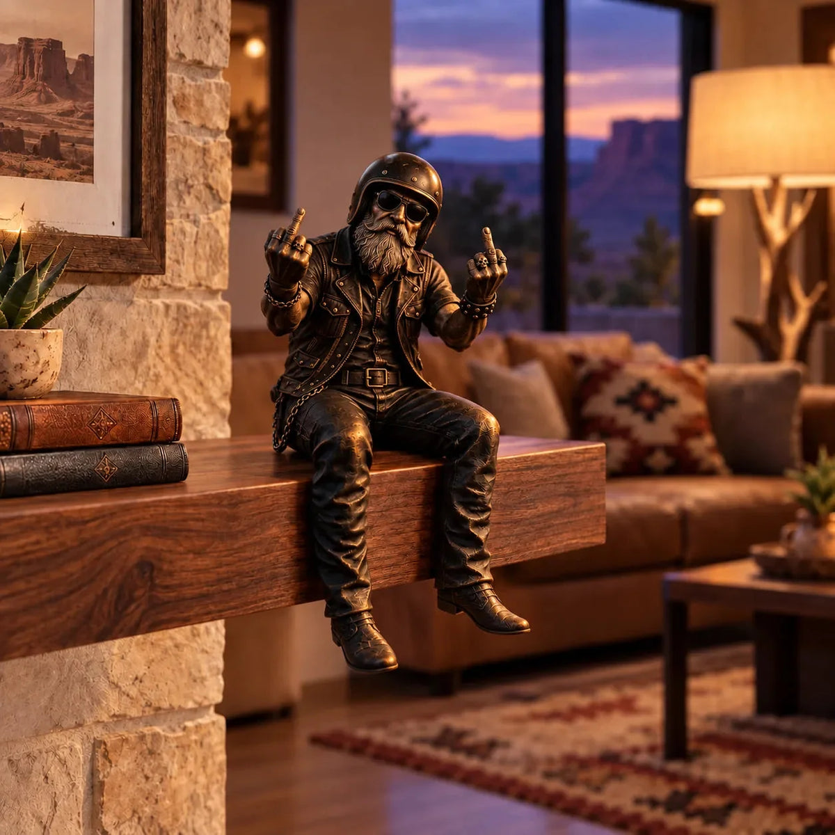 🔥 Old Biker Soul Shelf Sitter Collection – Rustic Motorcycle Rider Figurines For Men