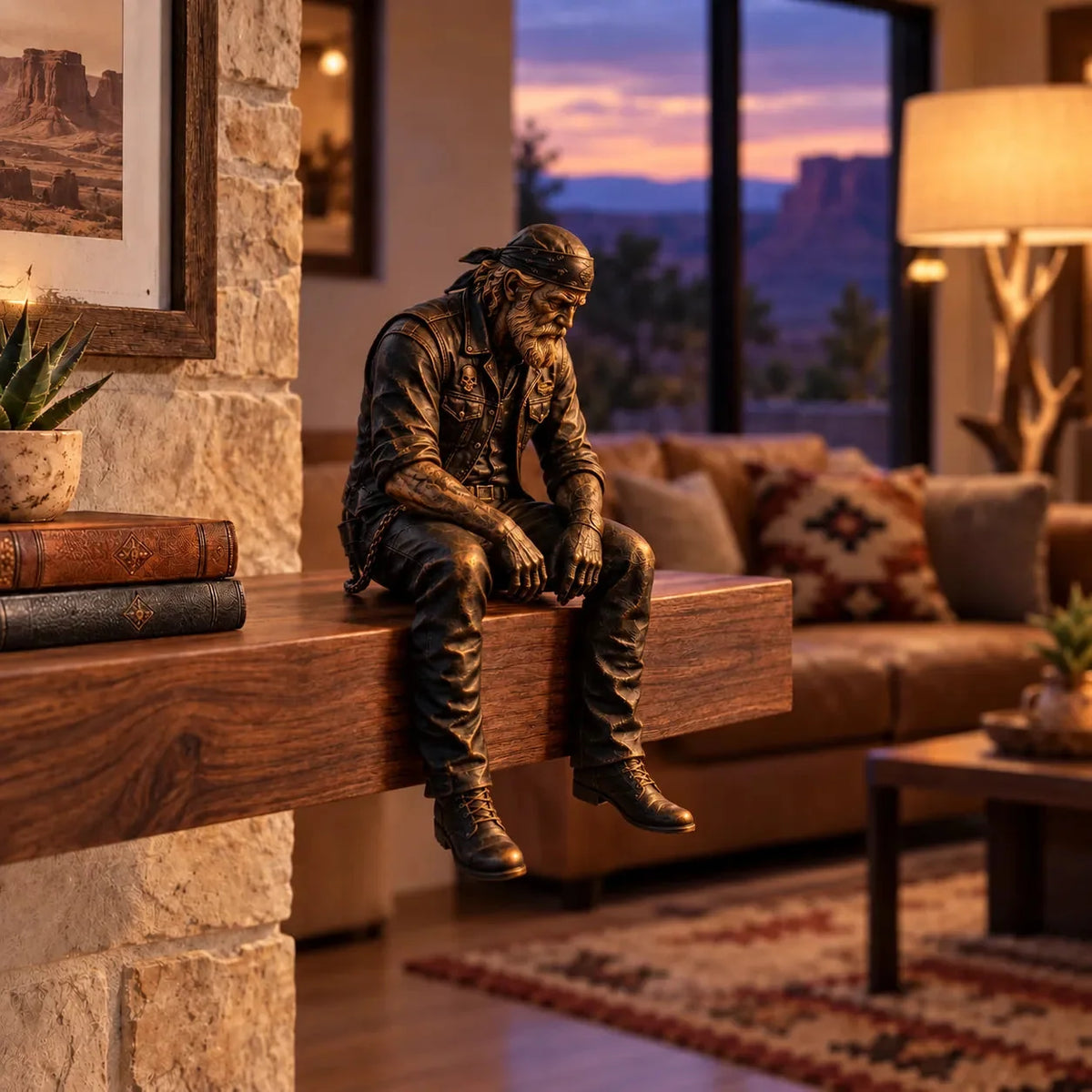 🔥 Old Biker Soul Shelf Sitter Collection – Rustic Motorcycle Rider Figurines For Men