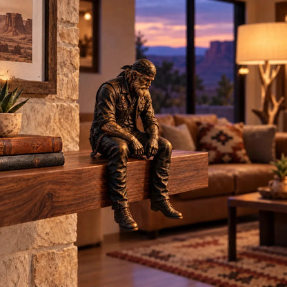 🔥 Old Biker Soul Shelf Sitter Collection – Rustic Motorcycle Rider Figurines For Men