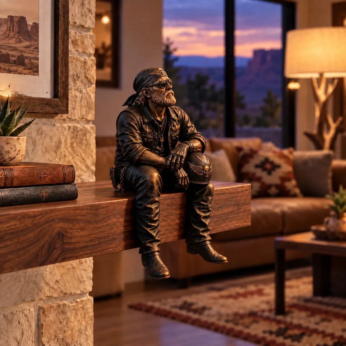 🔥 Old Biker Soul Shelf Sitter Collection – Rustic Motorcycle Rider Figurines For Men