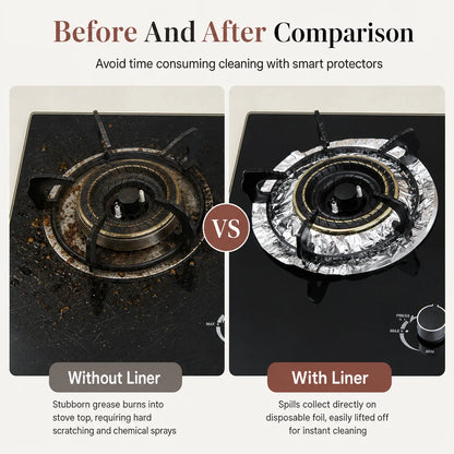 ⏳ Limited-Time Offer! ⏰ 10-Pack Heavy-Duty Foil Gas Stove Burner Liners – Keep Your Hob Clean & Protected with Deep Well Spill Capture 🍳