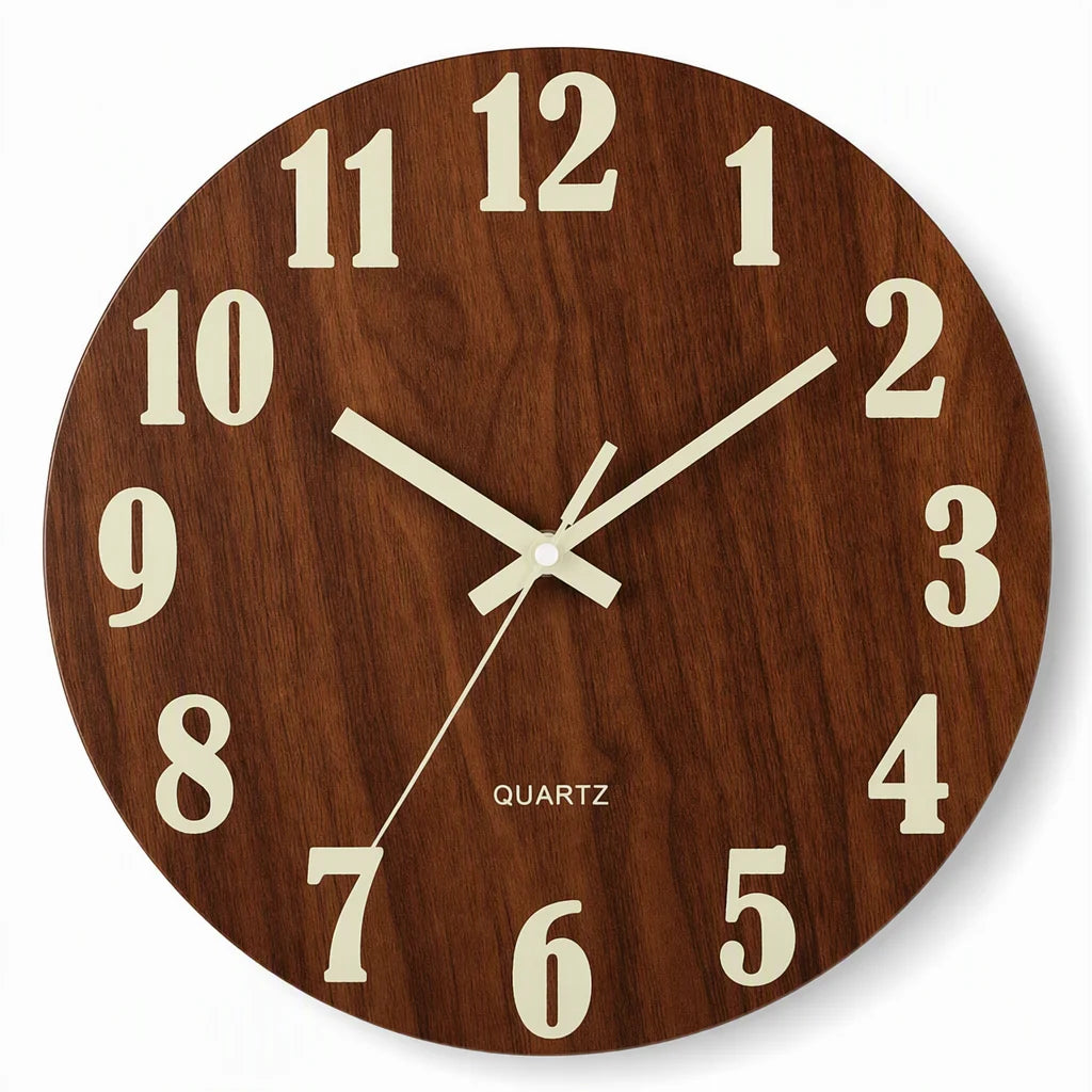⏳🔥limited-time 50% Off! ⏰12-inch Silent Wooden Wall Clock – Luminous Glow & Mdf Wood Grain✨