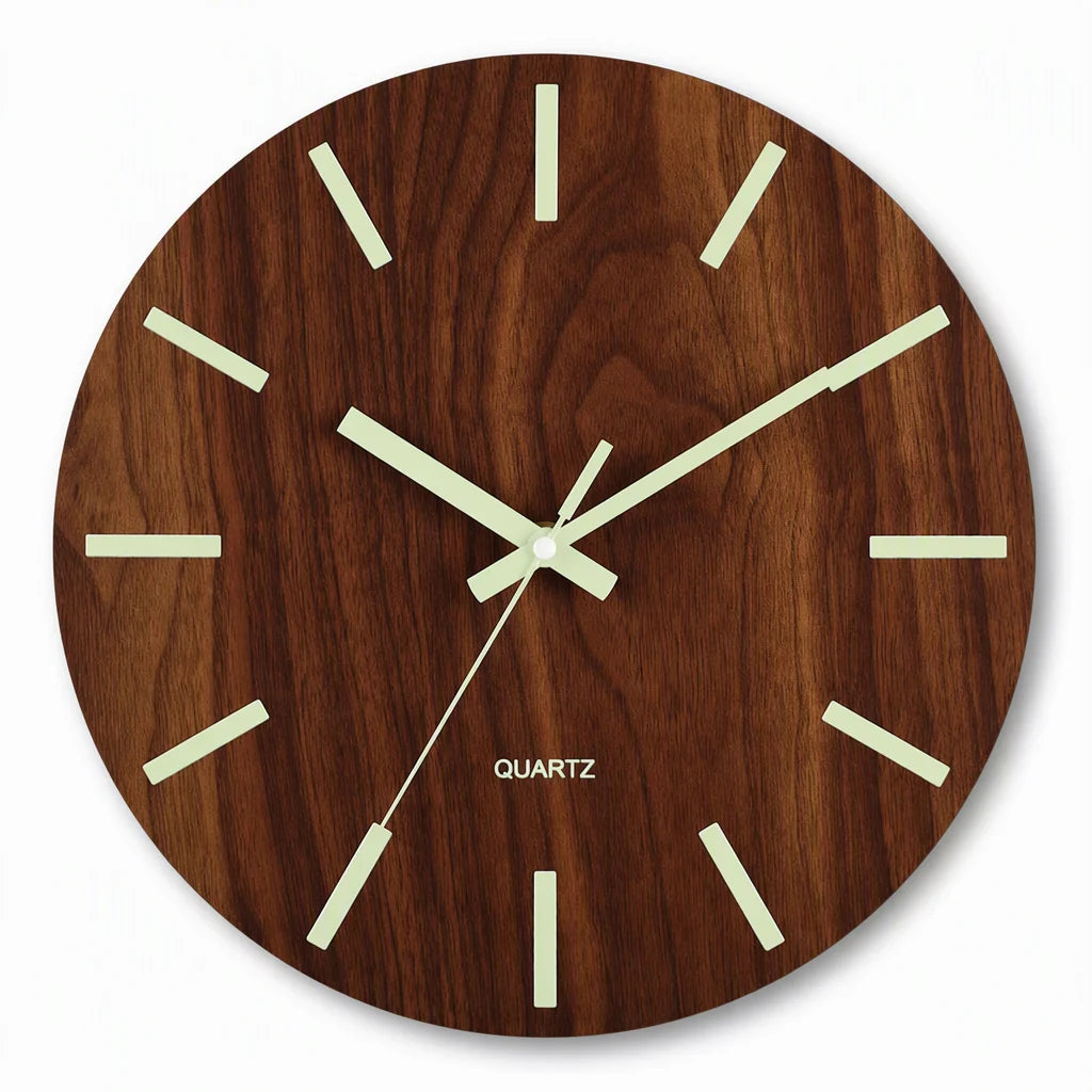⏳🔥limited-time 50% Off! ⏰12-inch Silent Wooden Wall Clock – Luminous Glow & Mdf Wood Grain✨