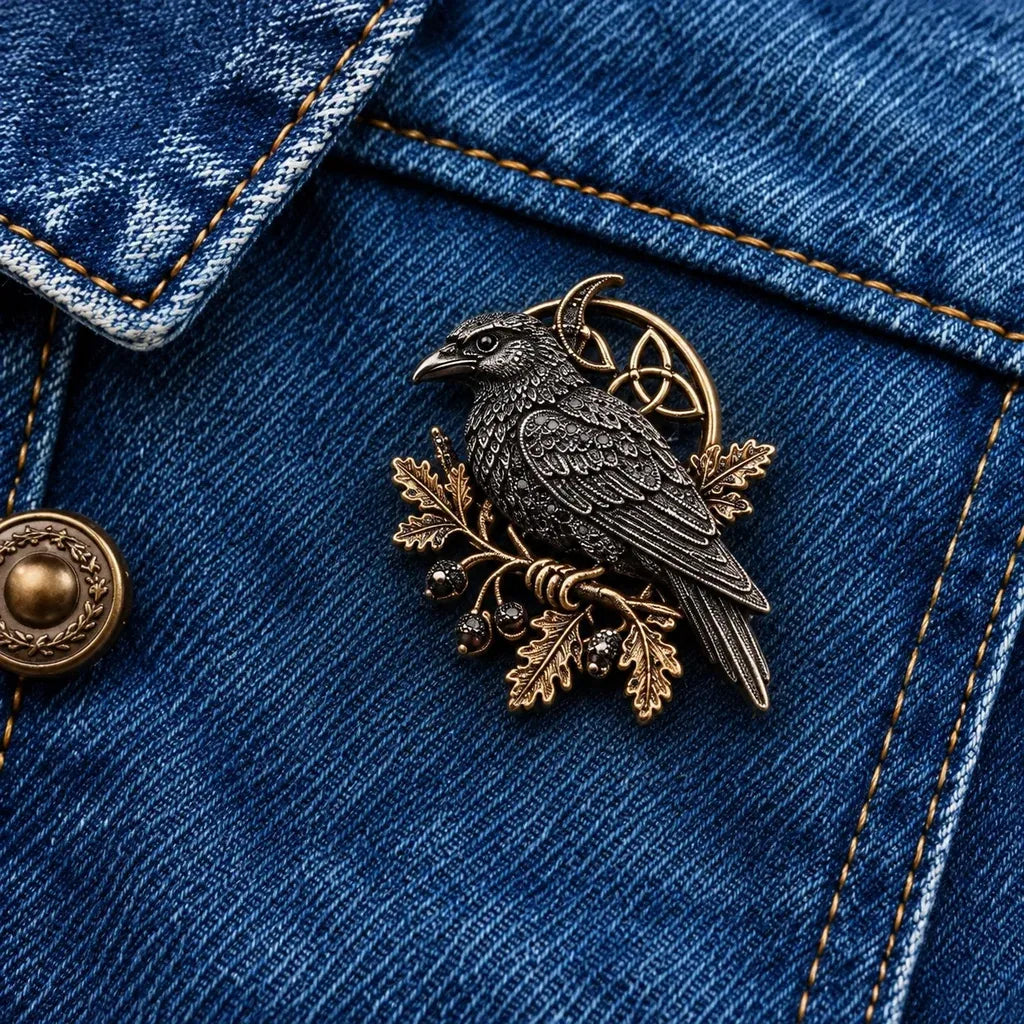 🐦‍⬛ Gothic Celtic Raven Brooch – Dark Academia Statement Pin
