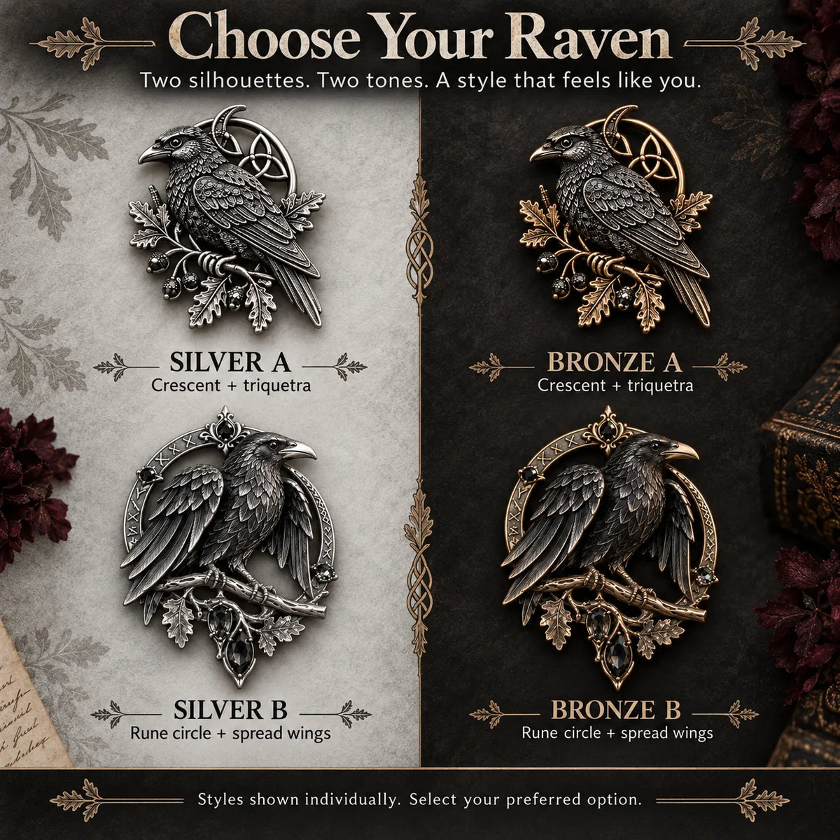 🐦‍⬛ Gothic Celtic Raven Brooch – Dark Academia Statement Pin
