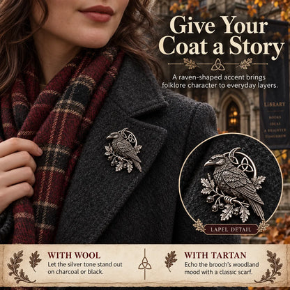 🐦‍⬛ Gothic Celtic Raven Brooch – Dark Academia Statement Pin