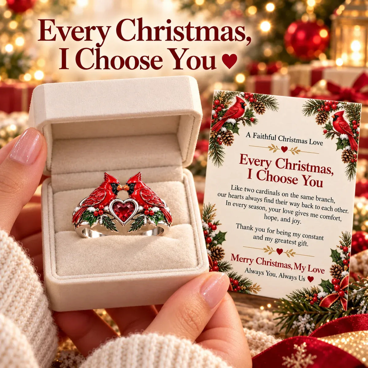 🎄Two Cardinal Heart Christmas Ring | “Every Christmas, I Choose You” ❤️