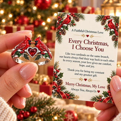 🎄Two Cardinal Heart Christmas Ring | “Every Christmas, I Choose You” ❤️