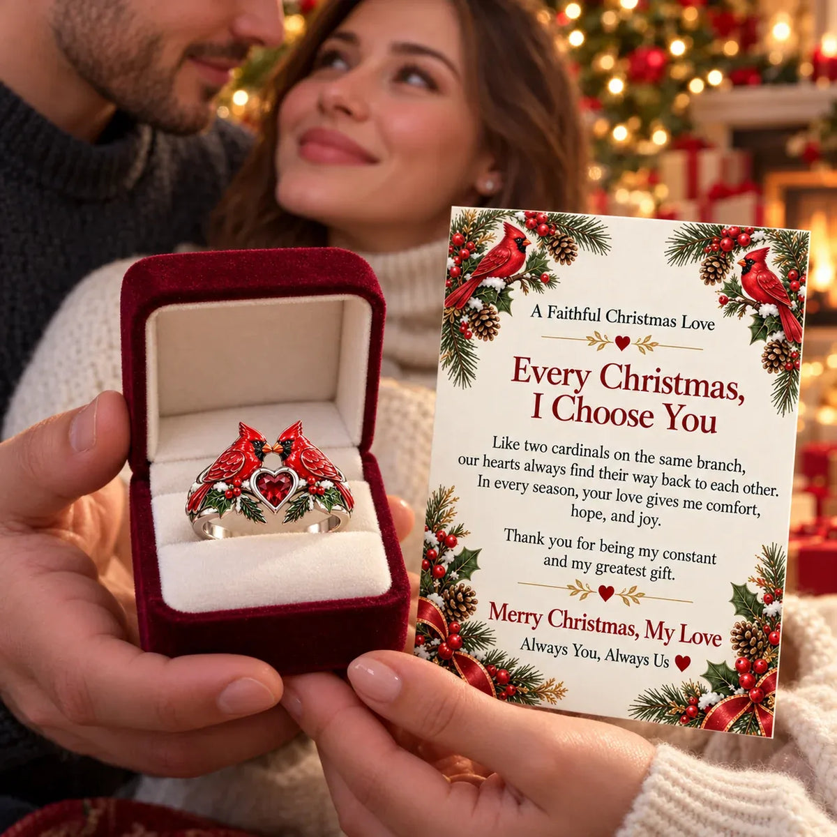 🎄Two Cardinal Heart Christmas Ring | “Every Christmas, I Choose You” ❤️