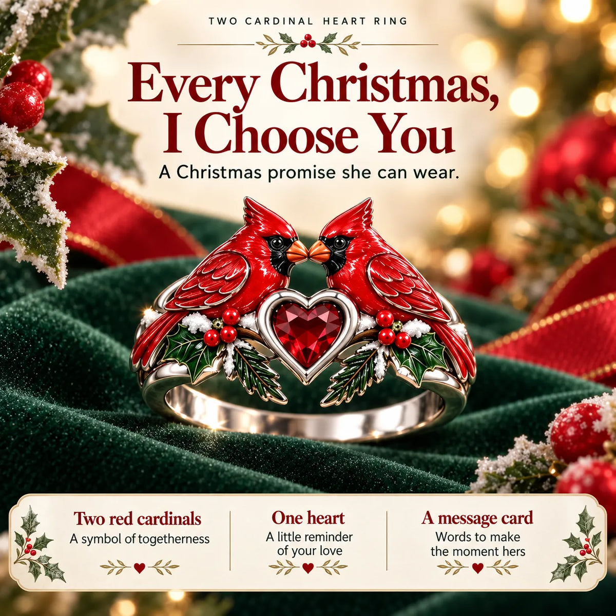 🎄Two Cardinal Heart Christmas Ring | “Every Christmas, I Choose You” ❤️