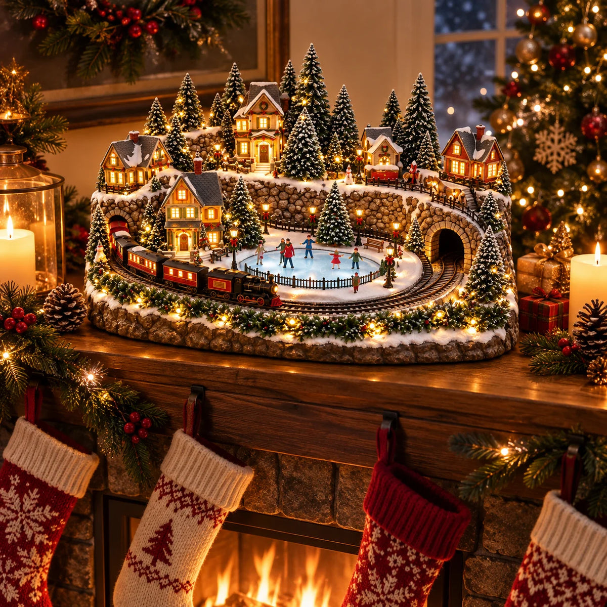 🔥 Last Day 40% Off 🔥 Animated Holiday Train & Ice Rink Scene ✨