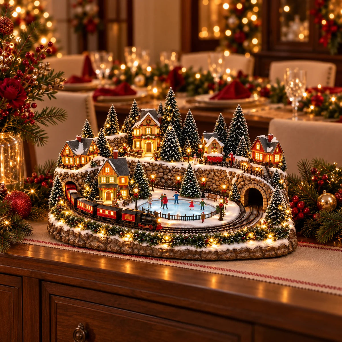🔥 Last Day 40% Off 🔥 Animated Holiday Train & Ice Rink Scene ✨
