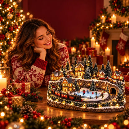 🔥 Last Day 40% Off 🔥 Animated Holiday Train & Ice Rink Scene ✨