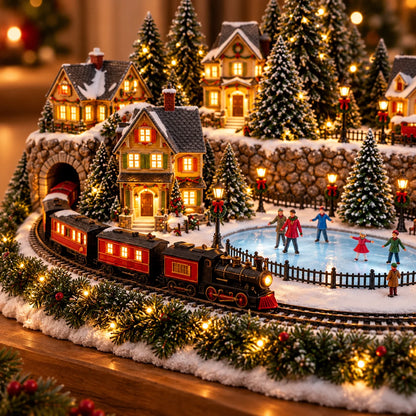 🔥 Last Day 40% Off 🔥 Animated Holiday Train & Ice Rink Scene ✨